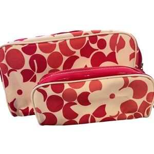 Vintage Clinique Red and Cream Cosmetic Bags 1 large and one small - 2 items